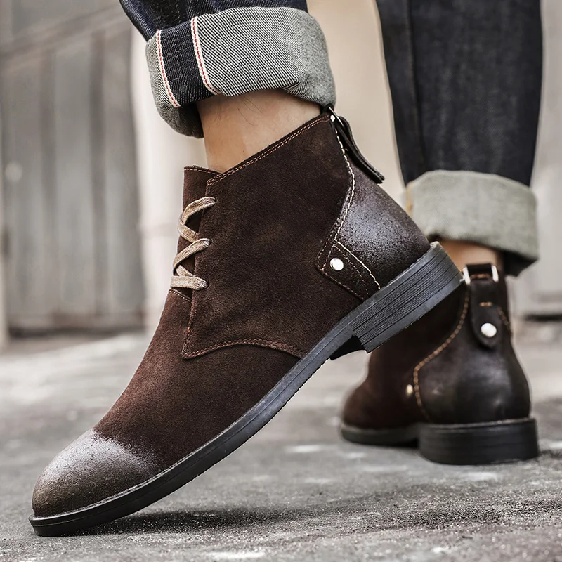 New Cow Suede Ankle Boots Hand - đánh giá và giá Men Shoes Office