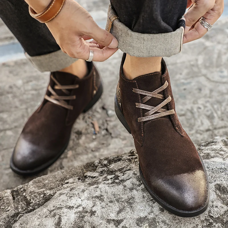 New Cow Suede Ankle Boots Hand - đánh giá và giá Men Shoes Office